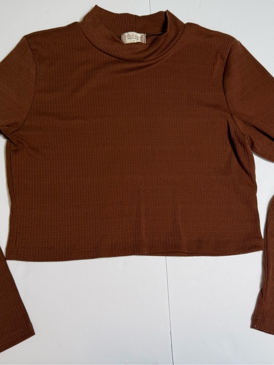 Altar'd State Tops - Altar'd State Brown Ribbed Mock Neck Knit Cropped Long Sleeve Top Women’s M